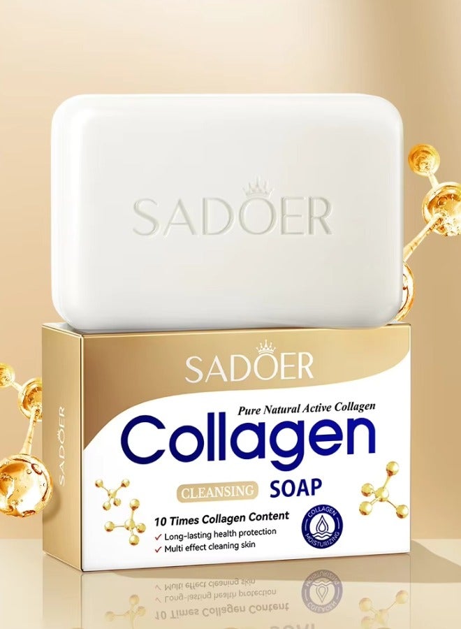 SADOER Collagen Soap for Face & Body 100G, Cleansing Soap with 10X Active Collagen for Moisturizing Hydrating Nourishing Smooth Skin, Cleansing Soap for Facial & Body use - Image 1